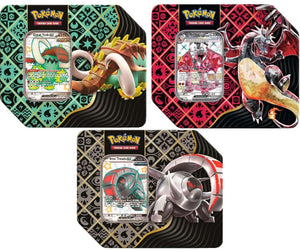Paldean Fates 5-Booster Tin - Great Tusk/Iron Treads/Charizard